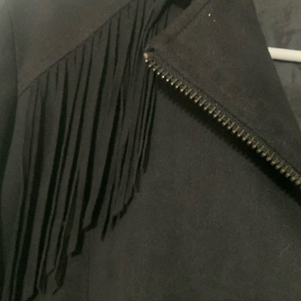 Mural Black Women’s Faux Leather Jacket with Fringe - Picture 5 of 13